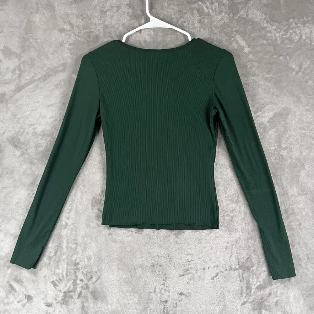 Dazy 2-Piece Ribbed Henley Tops Women’s M Black Green Long Sleeve NWT